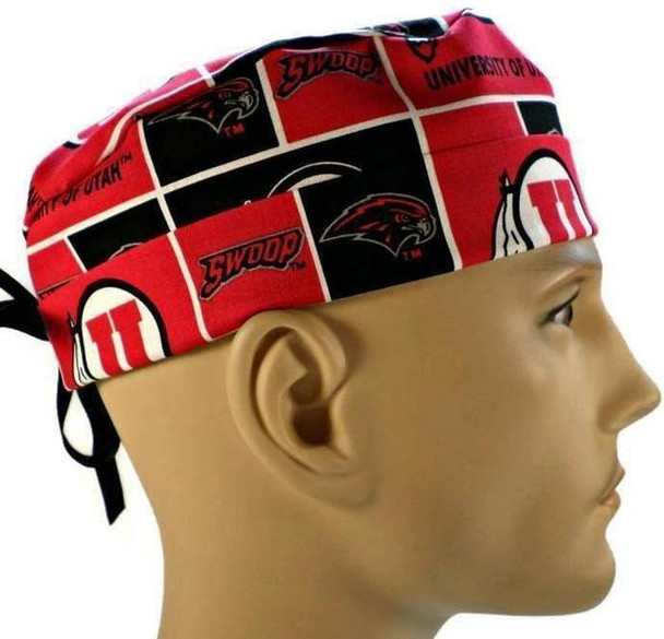 Men's Utah Utes Surgical Scrub Hat, Semi-Lined Fold-Up Cuffed (shown) or No Cuff, Handmade