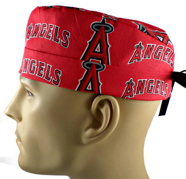 Men's Los Angeles LA Angels Surgical Scrub Hat, Semi-Lined Fold-Up Cuffed (shown) or No Cuff, Handmade