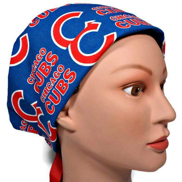 Women's Chicago Cubs Blue Pixie Surgical Scrub Hat, Fold Up Brim, Adjustable, Handmade