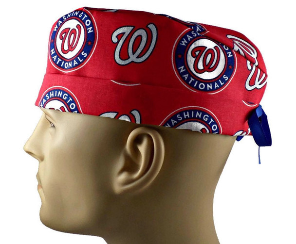 Men's Washington Nationals Surgical Scrub Hat, Semi-Lined Fold-Up Cuffed (shown) or No Cuff, Handmade