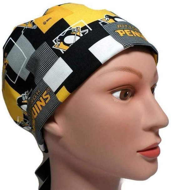 Women's Pittsburgh Penguins New Block Pixie Surgical Scrub Hat, Fold Up Brim, Adjustable, Handmade