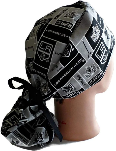 Women's LA Kings Ponytail Surgical Scrub Hat, Plain or Fold-Up Brim Adjustable, Handmade