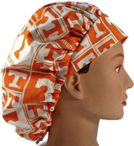 Women's Tennessee Volunteers "Vols" Squares Bouffant, Pixie or Ponytail Surgical Scrub Hat, Adjustable, Handmade