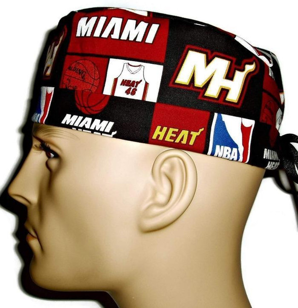 Men's Miami Heat Surgical Scrub Hat, Semi-Lined Fold-Up Cuffed (shown) or No Cuff, Handmade