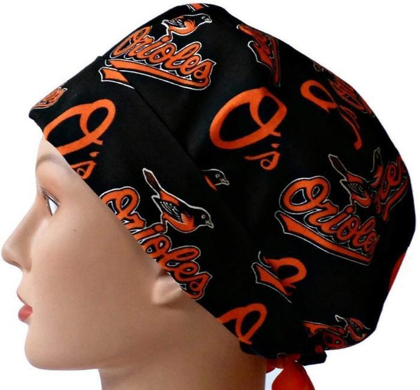 Women's Baltimore Orioles Pixie Surgical Scrub Hat, Fold Up Brim, Adjustable, Handmade