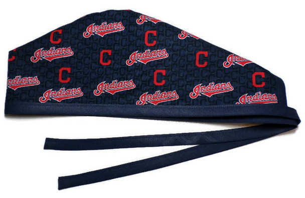 Men's Cleveland Indians Mini Unlined Surgical Scrub Hat, Optional Sweatband, Handmade