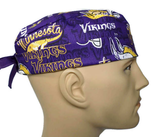 Men's Minnesota Vikings Retro Surgical Scrub Hat, Semi-Lined Fold-Up Cuffed (shown) or No Cuff, Handmade