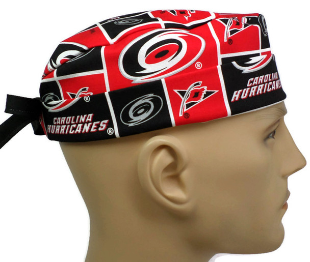 Men's Carolina Hurricanes Surgical Scrub Hat, Semi-Lined Fold-Up Cuffed (shown) or No Cuff, Handmade