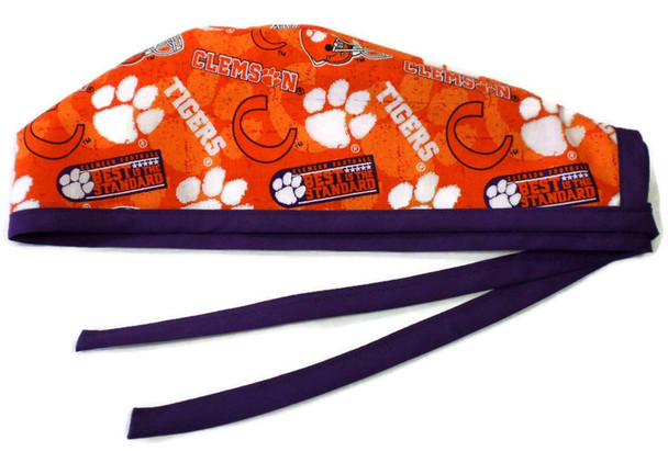 Men's Clemson Tigers Two Tone Unlined Surgical Scrub Hat, Optional Sweatband, Handmade