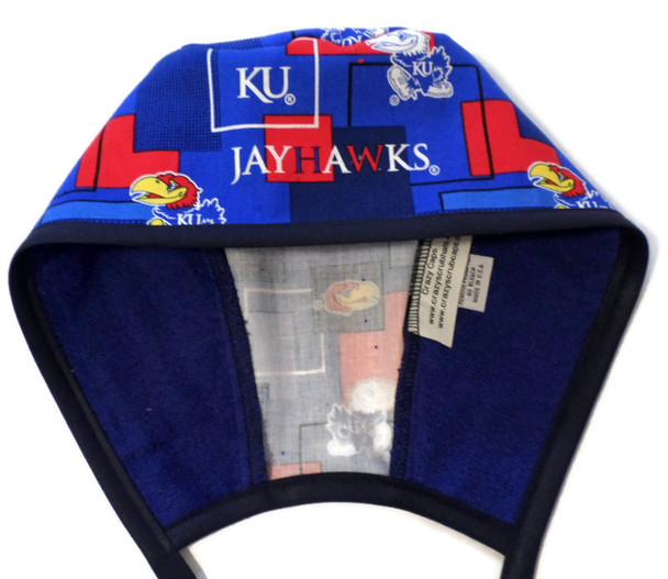 Men's Kansas Jayhawks New Block Unlined Surgical Scrub Hat, Optional Sweatband (shown), Handmade
