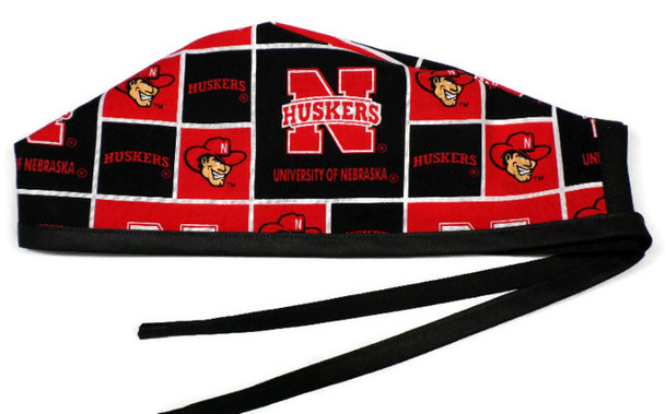 Men's Nebraska Huskers Squares Unlined Surgical Scrub Hat, Optional Sweatband, Handmade