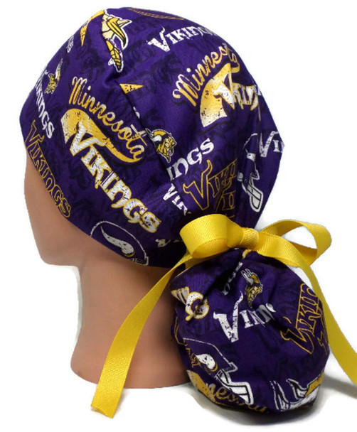 Minnesota Vikings Vintage Ponytail Surgical Scrub Hat, Plain or Fold-Up Brim Adjustable, Handmade