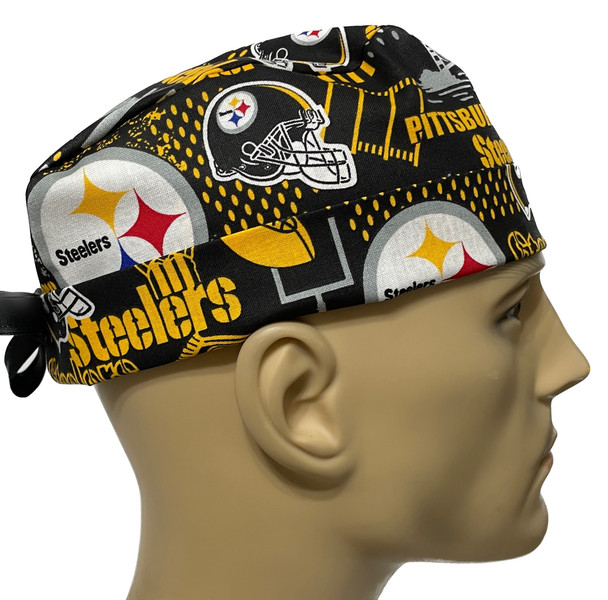 Men's Pittsburgh Steelers Hometown Surgical Scrub Hat, Semi-Lined Fold-Up Cuffed (shown) or No Cuff, Handmade