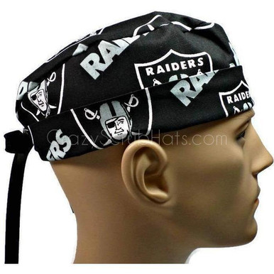 Women's Las Vegas Raiders Black Bouffant, Pixie or Ponytail Surgical Scrub  Hat, Adjustable, Handmade - Crazy Caps Scrub Hats