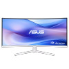 ASUS monitor viewed from the front showing a wide curved screen with thin bezels and white frame