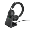 JABRA WIRELESS EVOLVE2 65 MS STEREO BLUETOOTH HEADSET W/CHARGING STAND+LINK 380A BT,USB-A (26599-999-989)