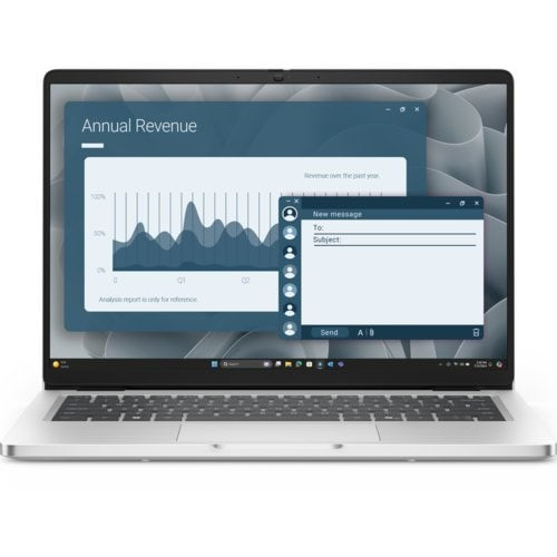 Front view of the Dell Pro 14, with the keyboard visible Front view of the Dell Pro 14, with the keyboard visible