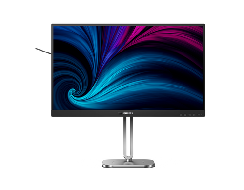 Front view of Philips 27-inch QHD IPS business monitor with ultra-thin bezels and built-in speakers