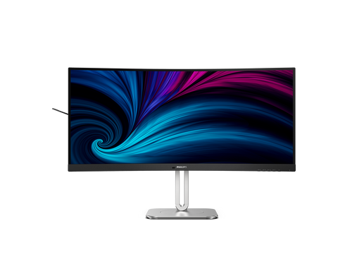 Front view of Philips 34-inch curved ultrawide WQHD VA monitor with 1500R curvature and ultra-thin bezels