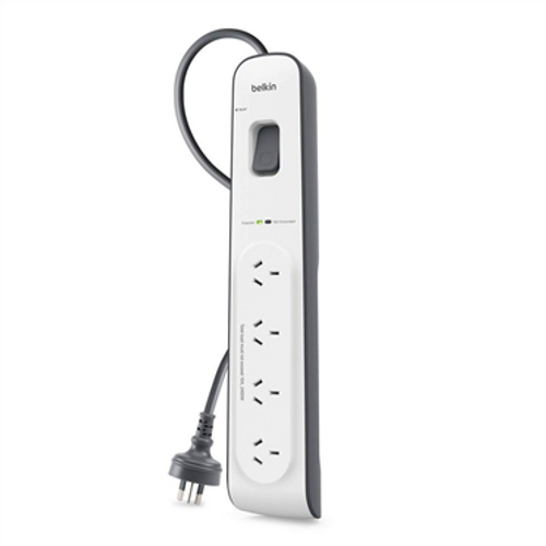 BELKIN 4 OUTLET SURGE PROTECTOR WITH 2M CORD WITH 2 USB PORTS (2.4A), 2YR WTY, $20K CEW - BSV401AU2M