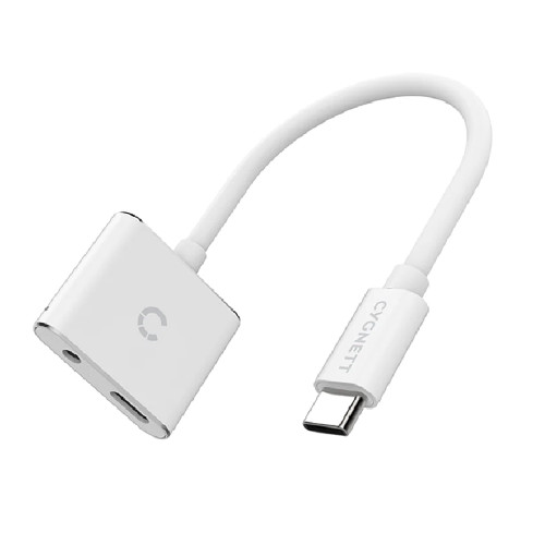 Image for Cygnett Essentials USB-C to 3.5MM Audio & USB-C Fast Charge Adapter - White (CY2866PCCPD) Madnics Online Computer Store