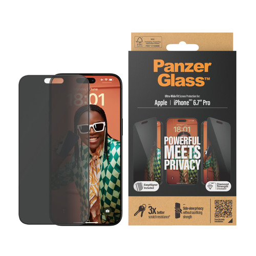 Image for PanzerGlass Apple iPhone 15 Pro Max (6.7') Privacy Screen Protector Ultra-Wide Fit - Clear (P2812) Madnics Online Computer Store