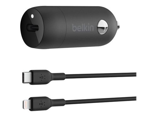 BELKIN BOOSTCHARGE CAR CHARGER, 30W USB-C CAR CHARGER, BLACK+ 1M USB-C TO LIGHTNING CABLE - CCA004BT1MBK-B5