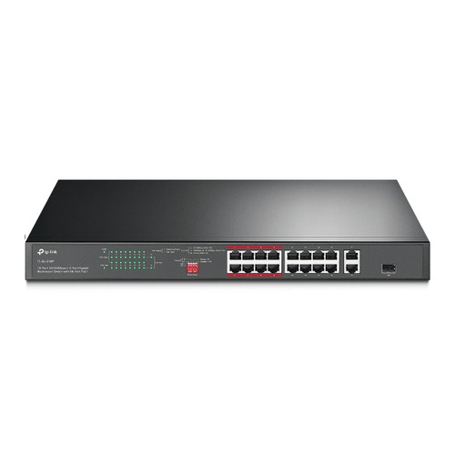 TP-LINK 16-PORT MANAGED GIGABIT RACK SWITCH,10/100 RJ45 POE+(16),GbE(2),SFP(1),5YR WTY - TL-SL1218P