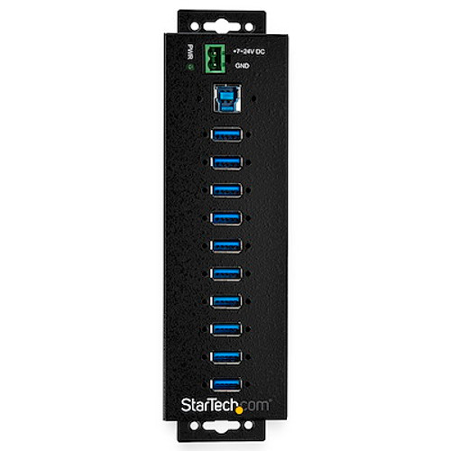 STARTECH 10 PORT USB 3.0 HUB, INDUSTRIAL, METAL, ESD & SURGE PROTECTION, MOUNT, DC, 2YR - HB30A10AME