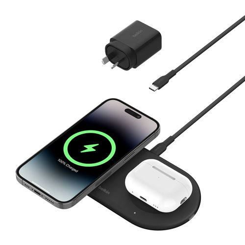 BELKIN BOOSTCHARGE PRO 2-IN-1 MAGNETIC WIRELESS CHARGING PAD WITH QI2 15W - BLACK - WIZ021AUBK