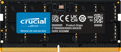 CRUCIAL 32GB DDR5 NOTEBOOK MEMORY, PC5-41600, 5200MHz, UNRANKED, LIFE WTY - CT32G52C42S5
