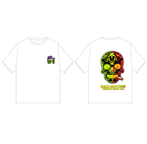 Head Hunters T- Shirt - "Rasta Sugar Skull" White