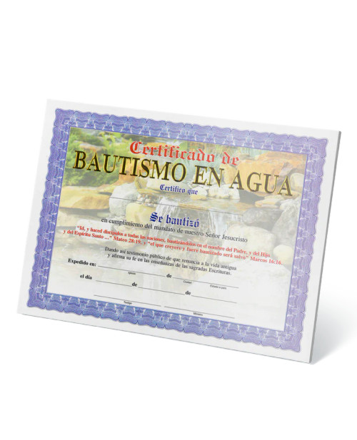 Certificado De Bautismo En Agua (Paq.15)  #12131