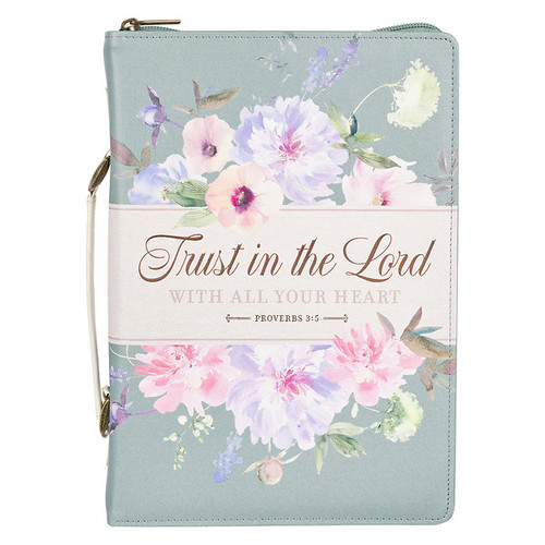 Trust in the Lord Pearlescent Pewter Floral Fashion Bible Cover - Proverbs 3:5 (MEDIUM)