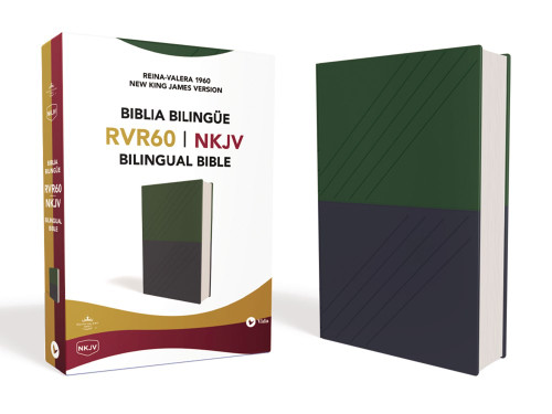 Biblia Bilingue RVR60-NKJV | Piel Italiana Azul-Verde