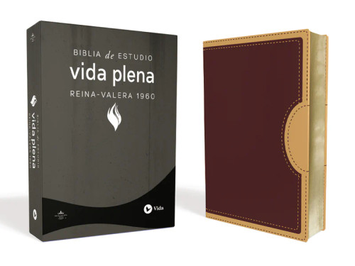 Biblia de Estudio Vida Plena RVR 1960 | Piel Italiana Rojo-Beige