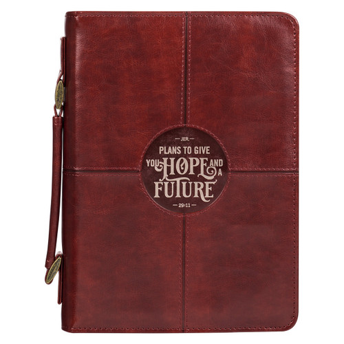Hope and a Future Chestnut Brown Faux Leather Classic Bible Cover MEDIUM- Jeremiah 29:11