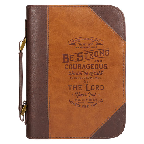 Do Not Be Afraid Two-tone Toffee and Chocolate Brown Faux Leather Bible Cover Medium – Joshua 1:9