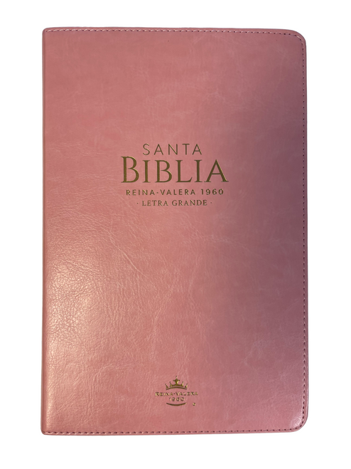 Biblia Letra Grande Tamano Manual 12Pts. Con Indice | Imitacion Piel Rosada