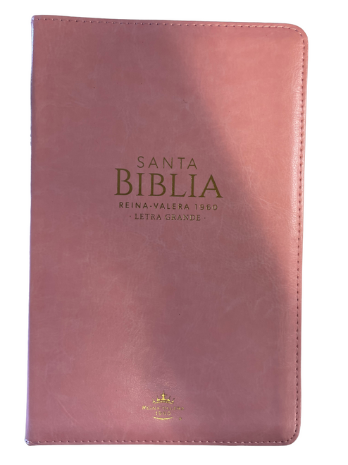 Biblia Letra grande Tamano Manual 12 Pts Con Indice y Cierre | Imitacion Piel Rosa