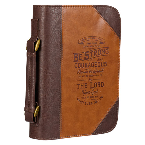 Do Not Be Afraid Two-tone Toffee and Chocolate Brown Faux Leather Bible Cover LARGE– Joshua 1:9