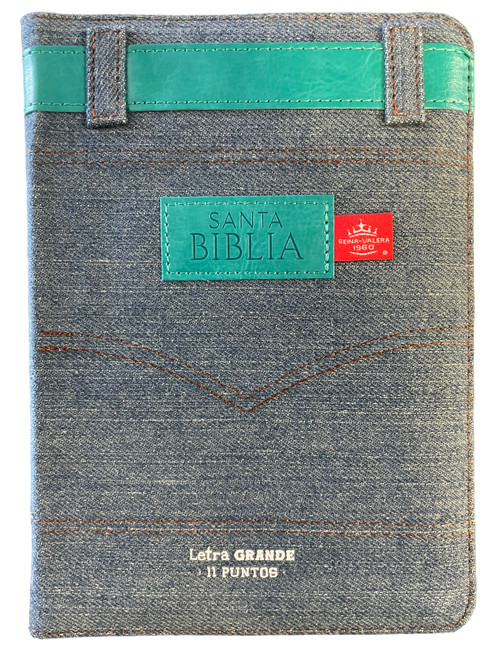 Biblia Letra Grande Tamano Compacto 11 Pts. Con Indice y Cierre RVR60 | Jean Cinturon Turquesa