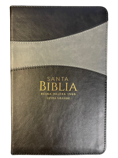 Biblia Letra Grande Tamano Manual 12 Pts Con Indice y Cierre | Imitacion  Piel Negro-Gris