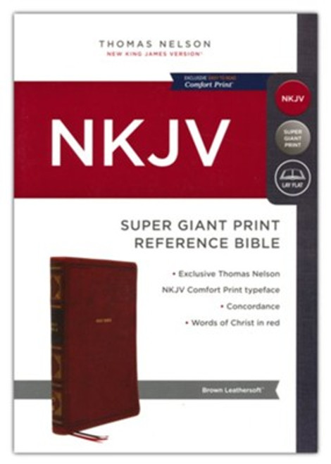 NKJV Super Giant Print, Reference Bible, Red Letter Edition, Comfort Print | Brown Leathersoft