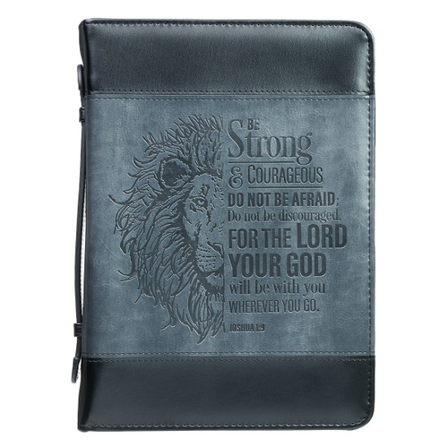 Be Strong Lion Two-Tone Classic Bible Cover LARGE- Joshua 1:9