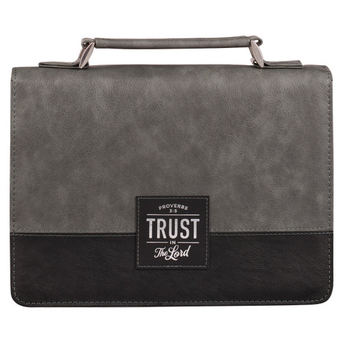 Trust in the LORD Gray and Black Faux Leather Bible Cover LARGE- Proverbs 3:5