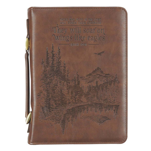 On Wings Like Eagles Brown Faux Leather Classic Bible Cover MEDIUM- Isaiah 40:31