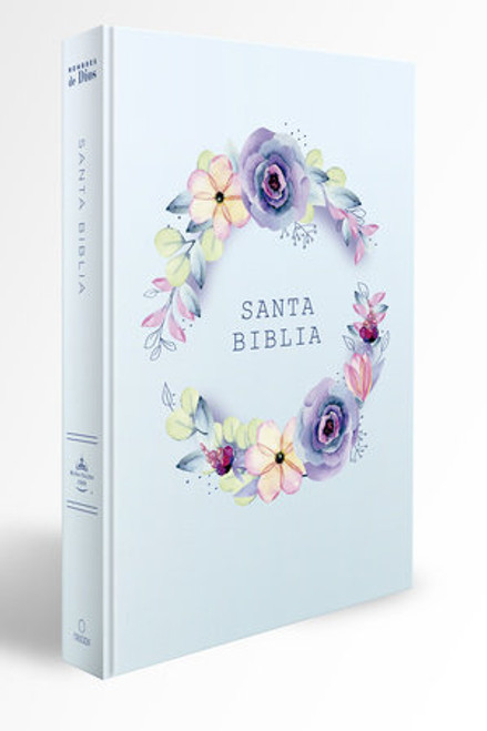 Biblia Letra Grande Tamano Manual RVR60, Tapa Dura Con Nombres De Dios, Flores Azul