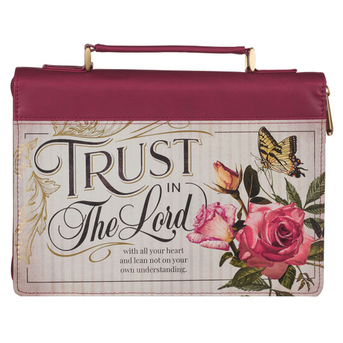 Trust in the LORD Floral Pomegranate Red Faux Leather Fashion Bible Cover - Proverbs 3:5  MEDIUM