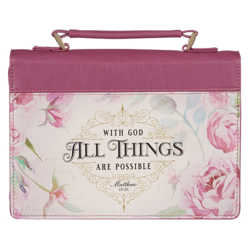 All Things Are Possible Vintage Dusty Rose Faux Leather Fashion Bible Cover – Matthew 19:26 (Medium)